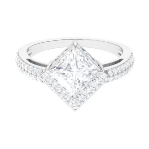 Classic Princess Cut Zircon Engagement Ring with Side Stones