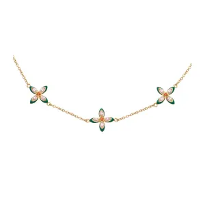 Clover Emerald Enamel and Blush CZ Choker Necklace Gold