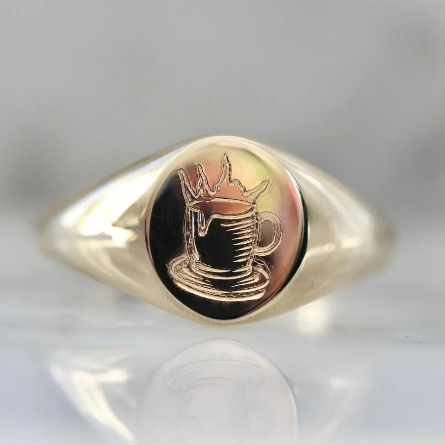 Coffee Engraved Signet Ring