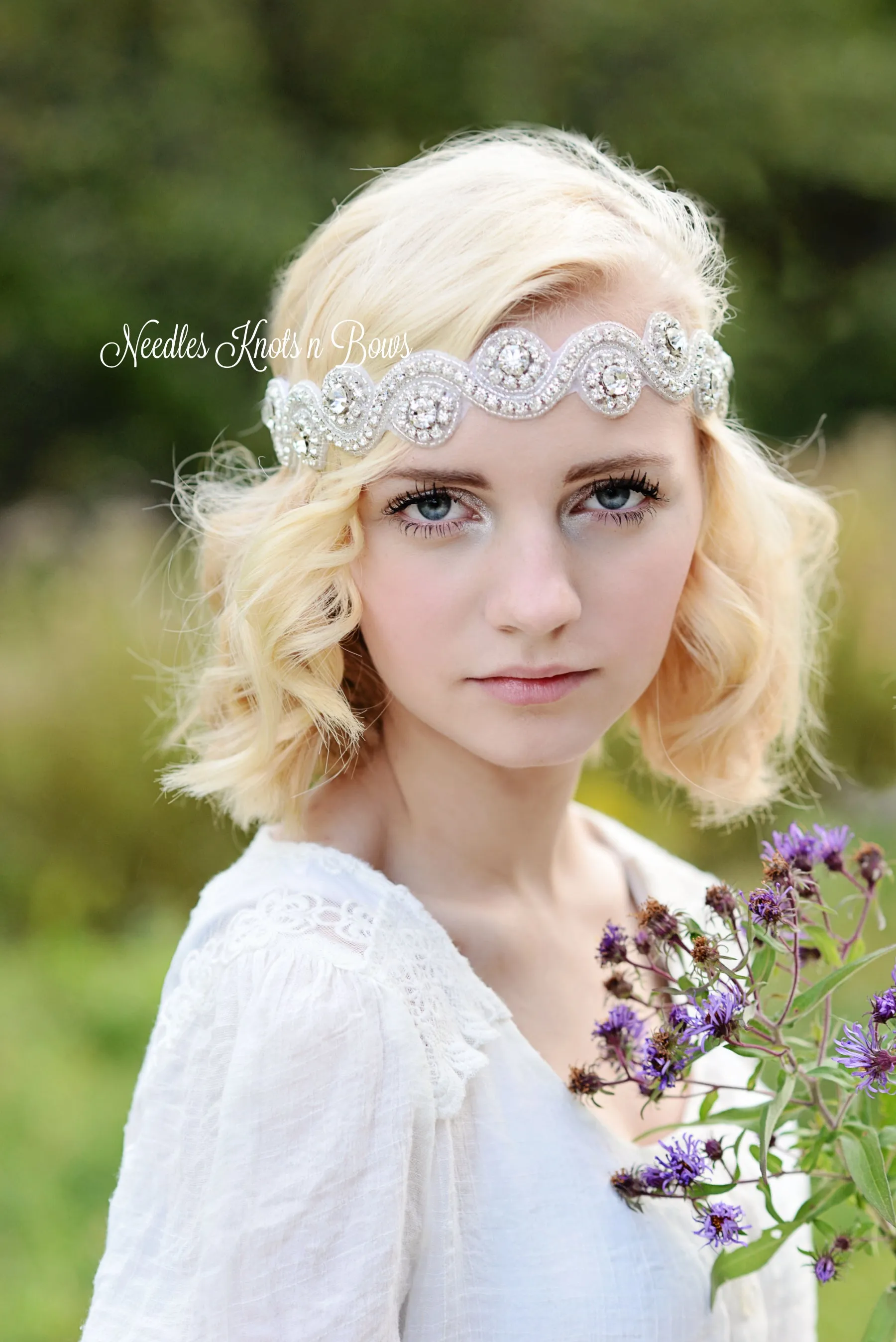 Crystal Rhinestone Tie on Headband, Wedding, Flower Girl