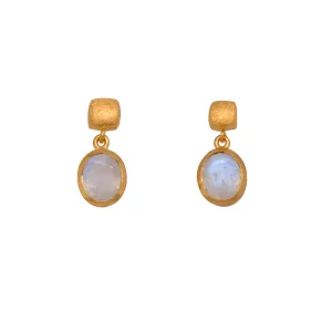 Cube Oval  Rainbow Moonstone Earrings 24K Fair Trade Gold Vermeil