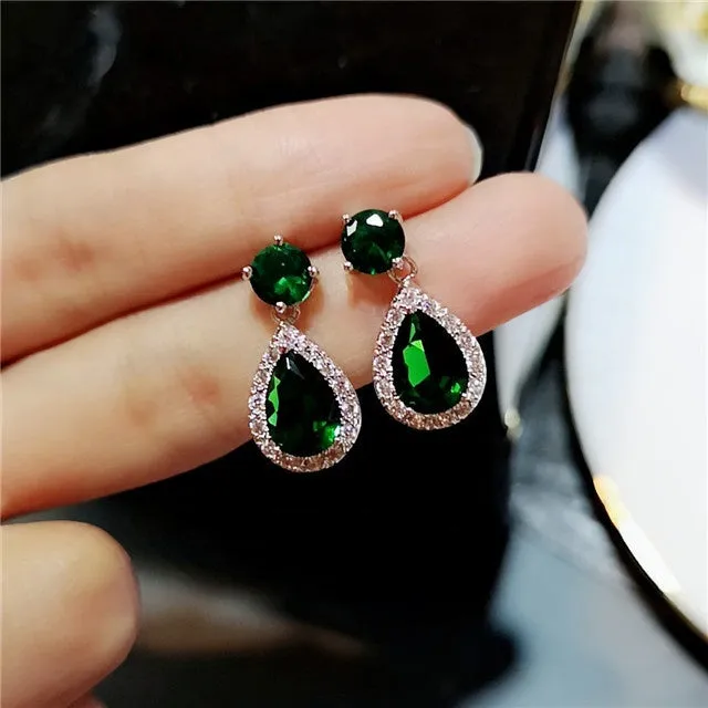 Cubic Zirconia Drop Earrings Green