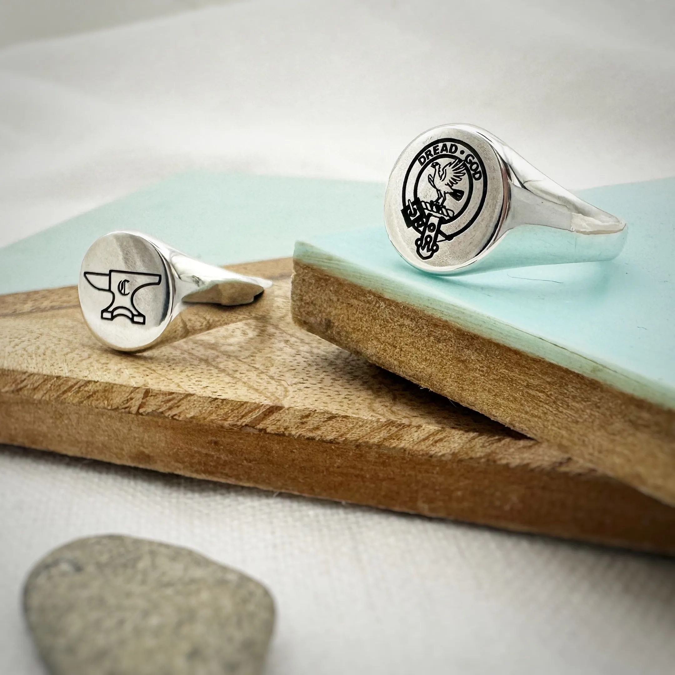 Custom Engraved Round Silver Signet Ring