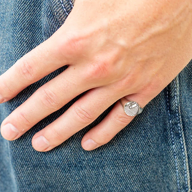 Custom Engraved Round Silver Signet Ring