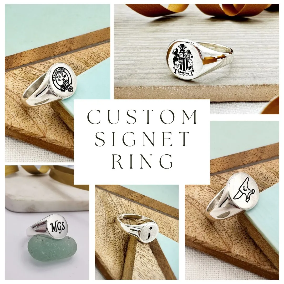 Custom Engraved Round Silver Signet Ring