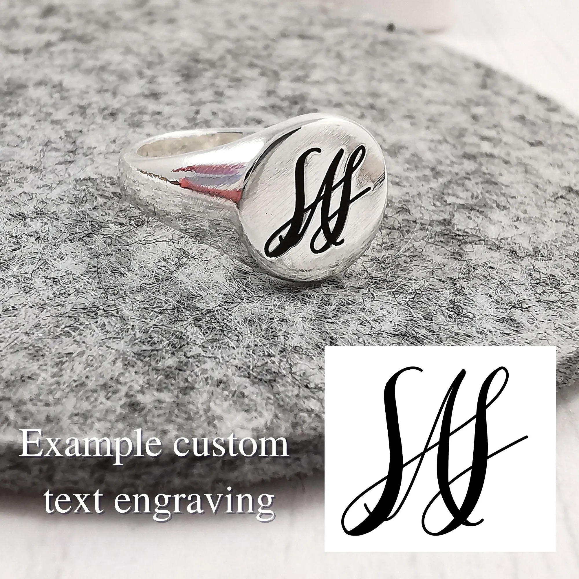 Custom Engraved Round Silver Signet Ring