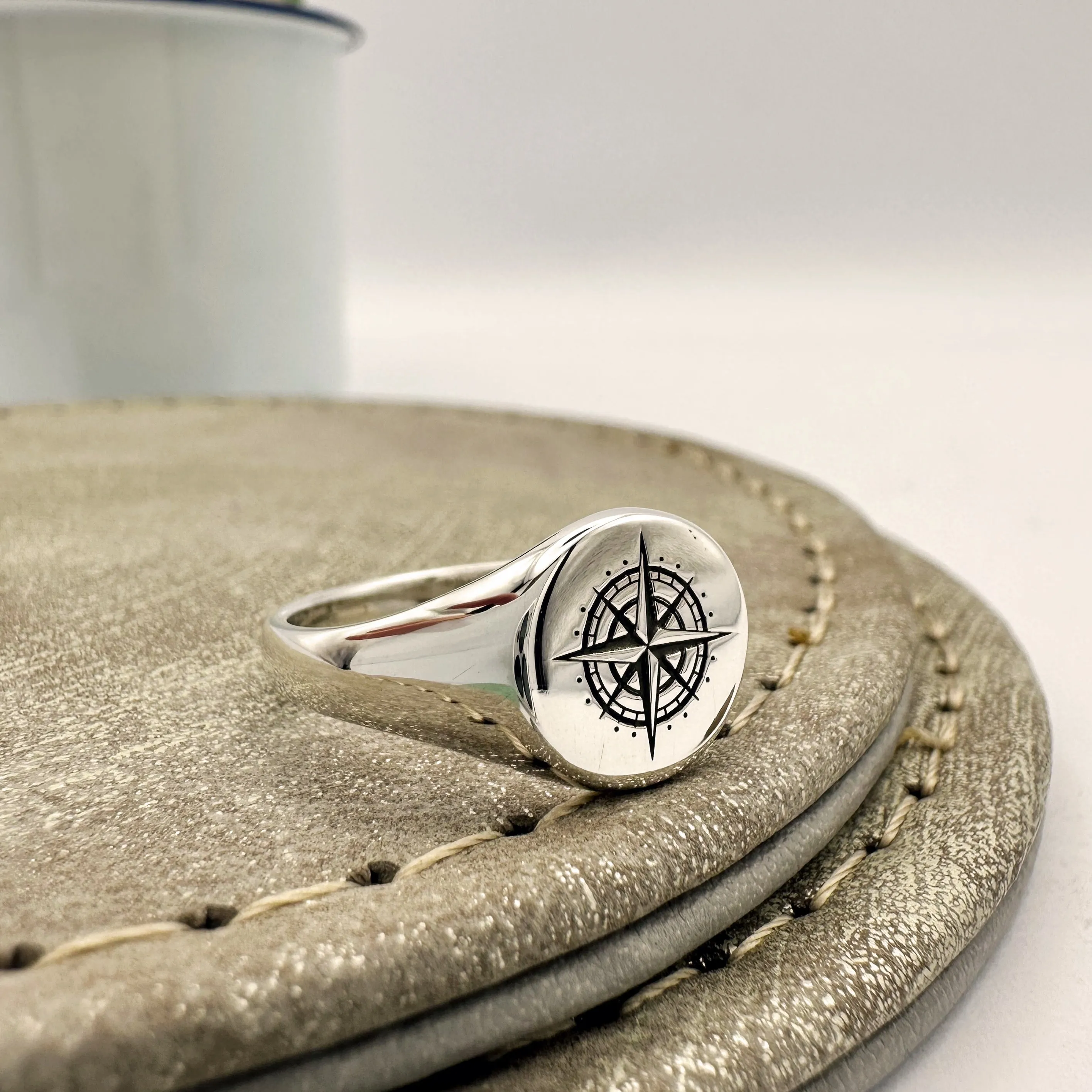 Custom Engraved Round Silver Signet Ring