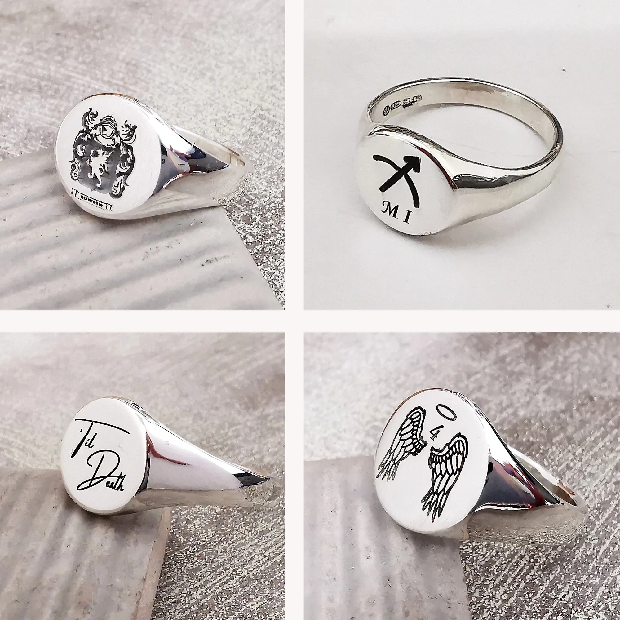 Custom Engraved Round Silver Signet Ring