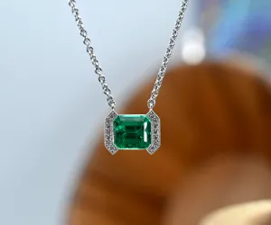 Custom Platinum 5.18 CT Natural Emerald and Diamond Necklace