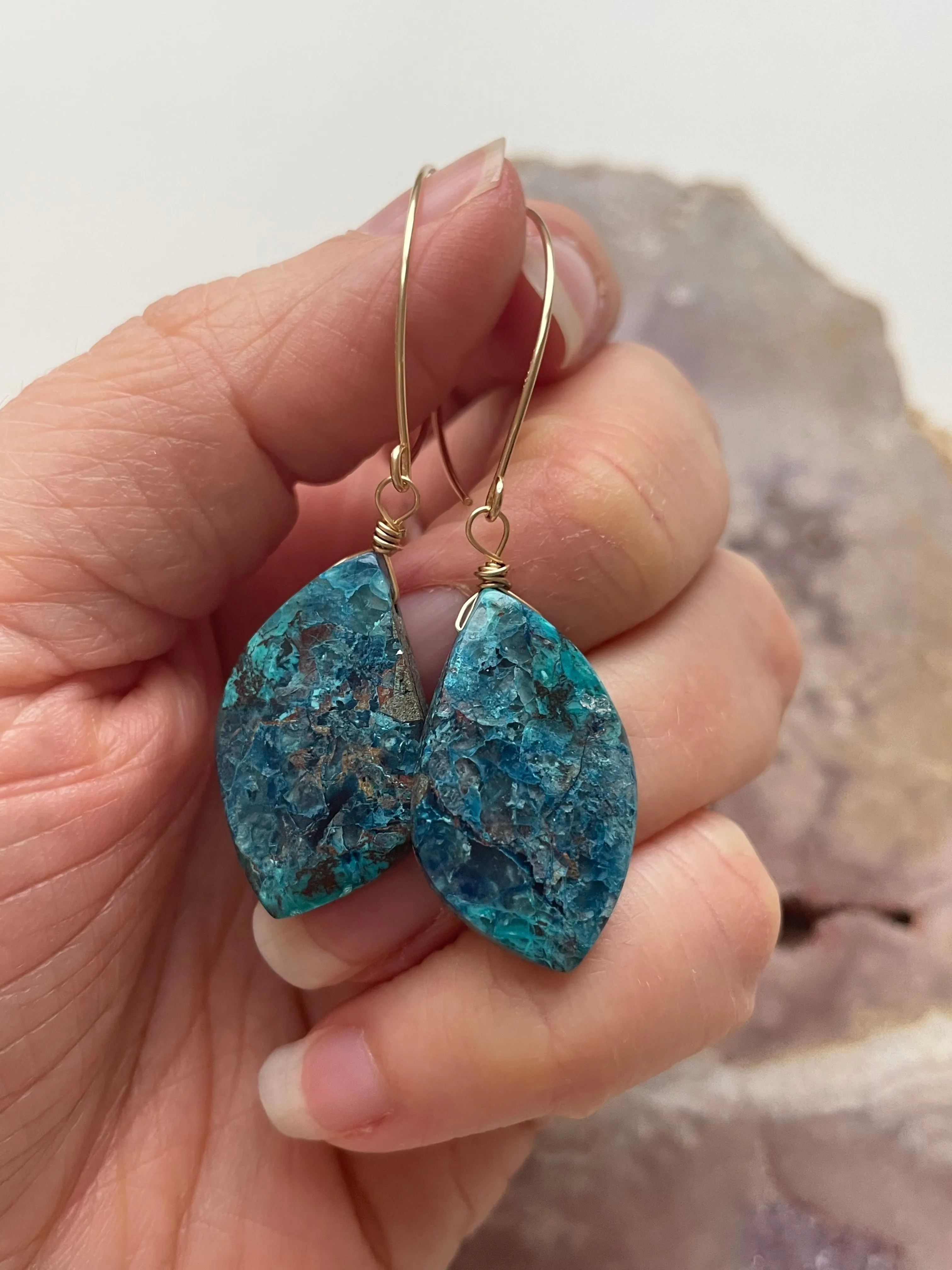 Custom Shattuckite Earrings Gold Filled Statement Earrings