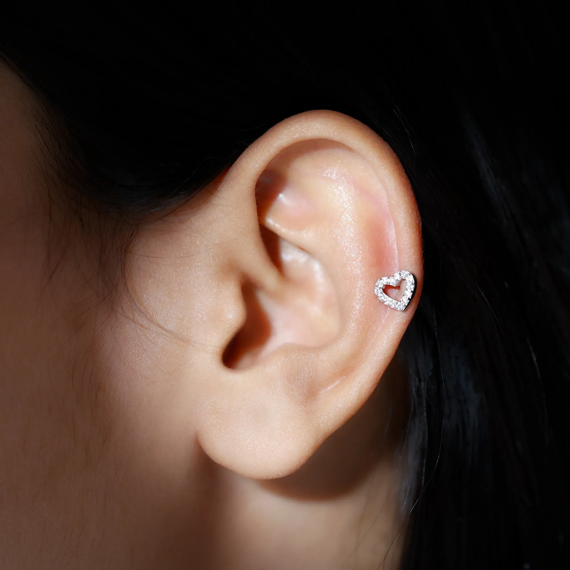 Cute Moissanite Open Heart Earring for Helix Piercing