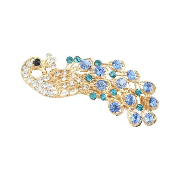 Czech Rhinestone Peacock Hair Barrette