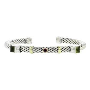 David Yurman Tourmaline Peridot Renaissance Station Cable Cuff Bracelet