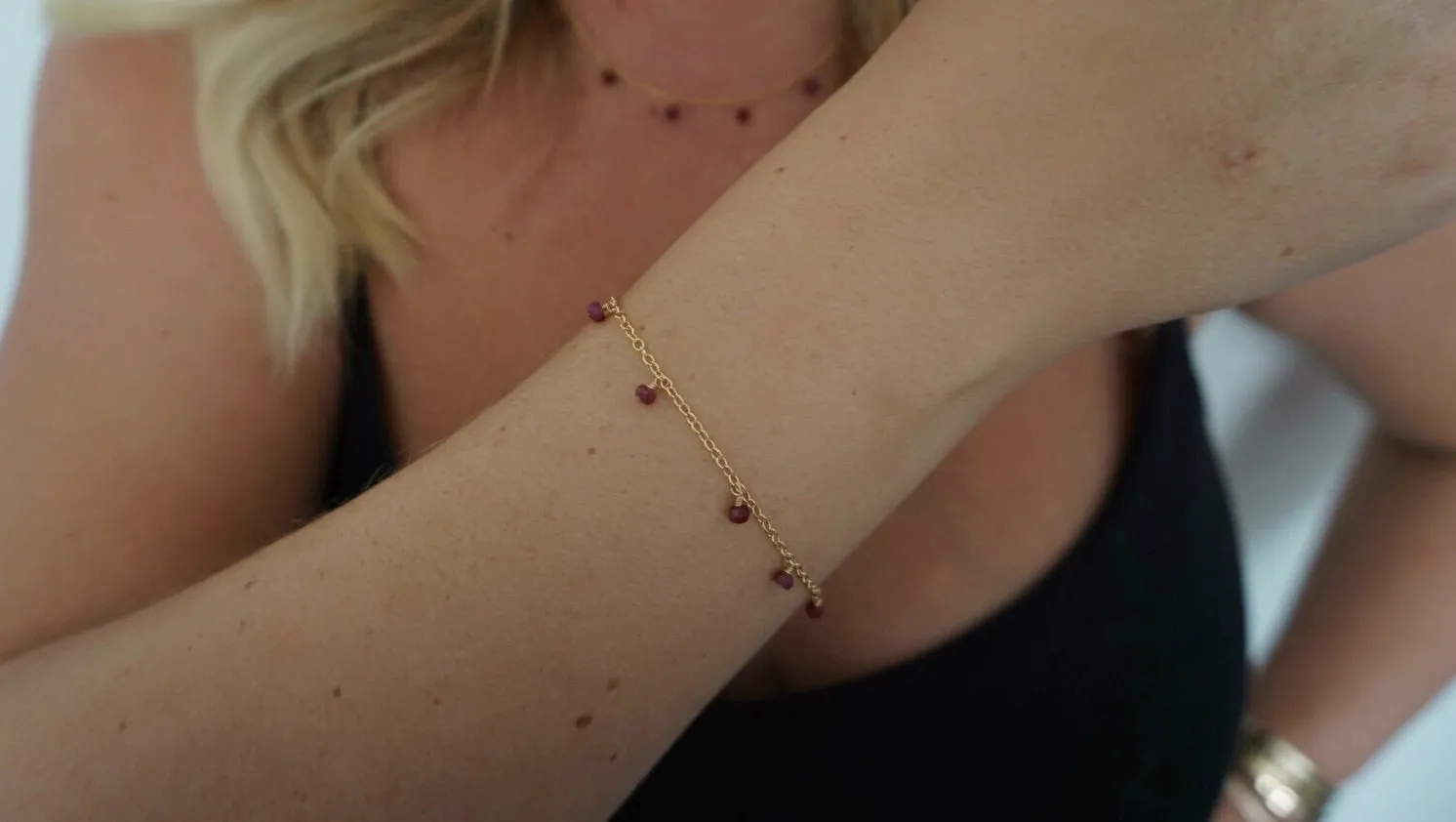 Delicate Garnet Drop Bracelet