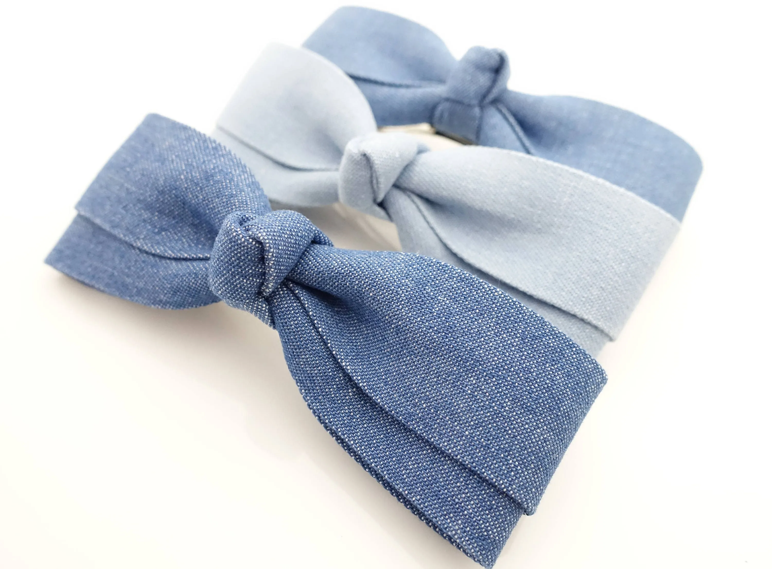 Denim Slim Layered Loop Bow French Hair Barrette for Women