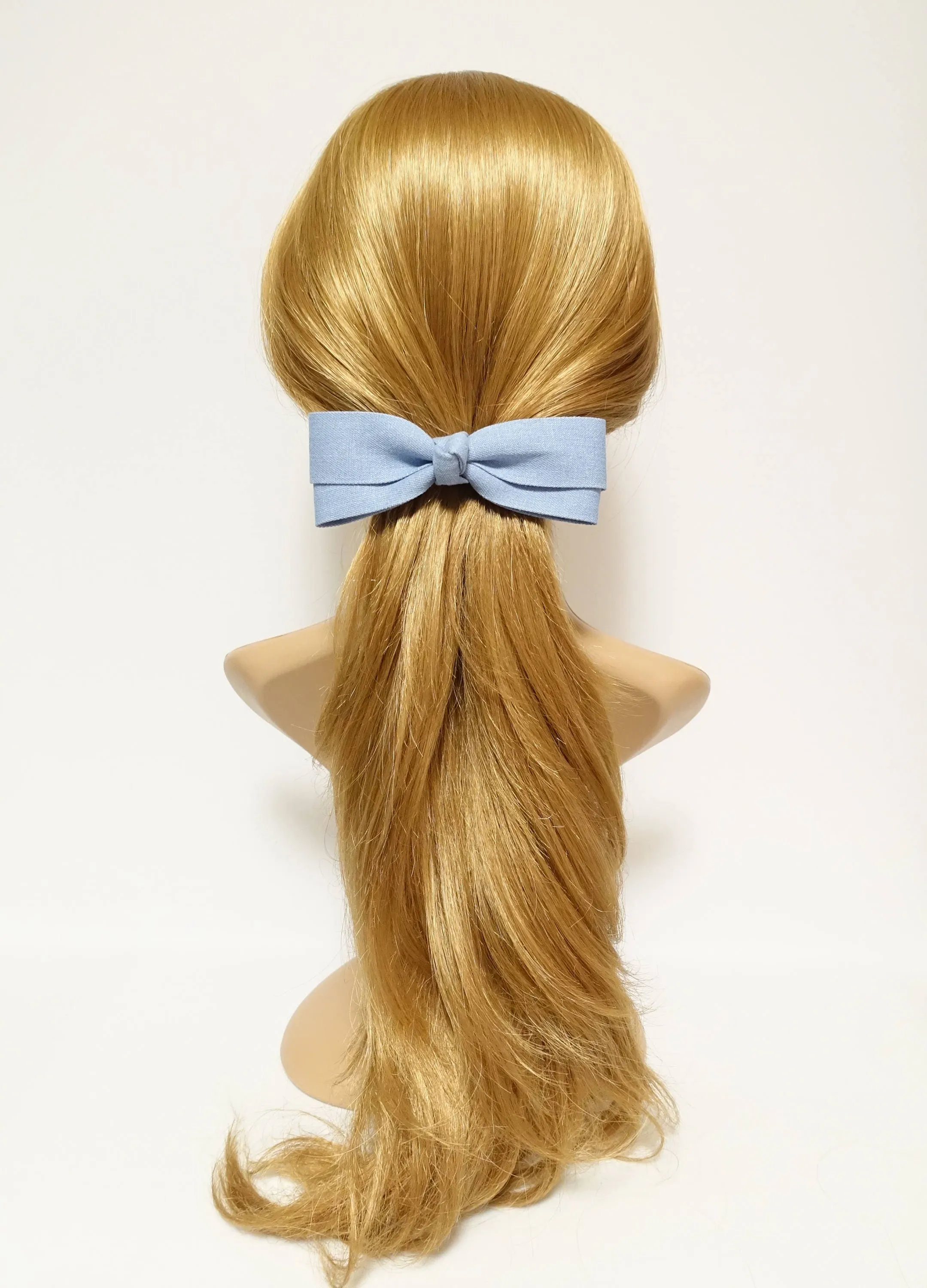 Denim Slim Layered Loop Bow French Hair Barrette for Women