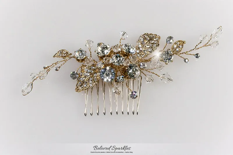 Derica Curved Leaves Gold Hair Comb | Swarovski Crystal