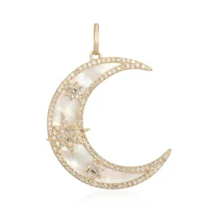 DIAMOND AND STAR CRESCENT MOON PENDANT