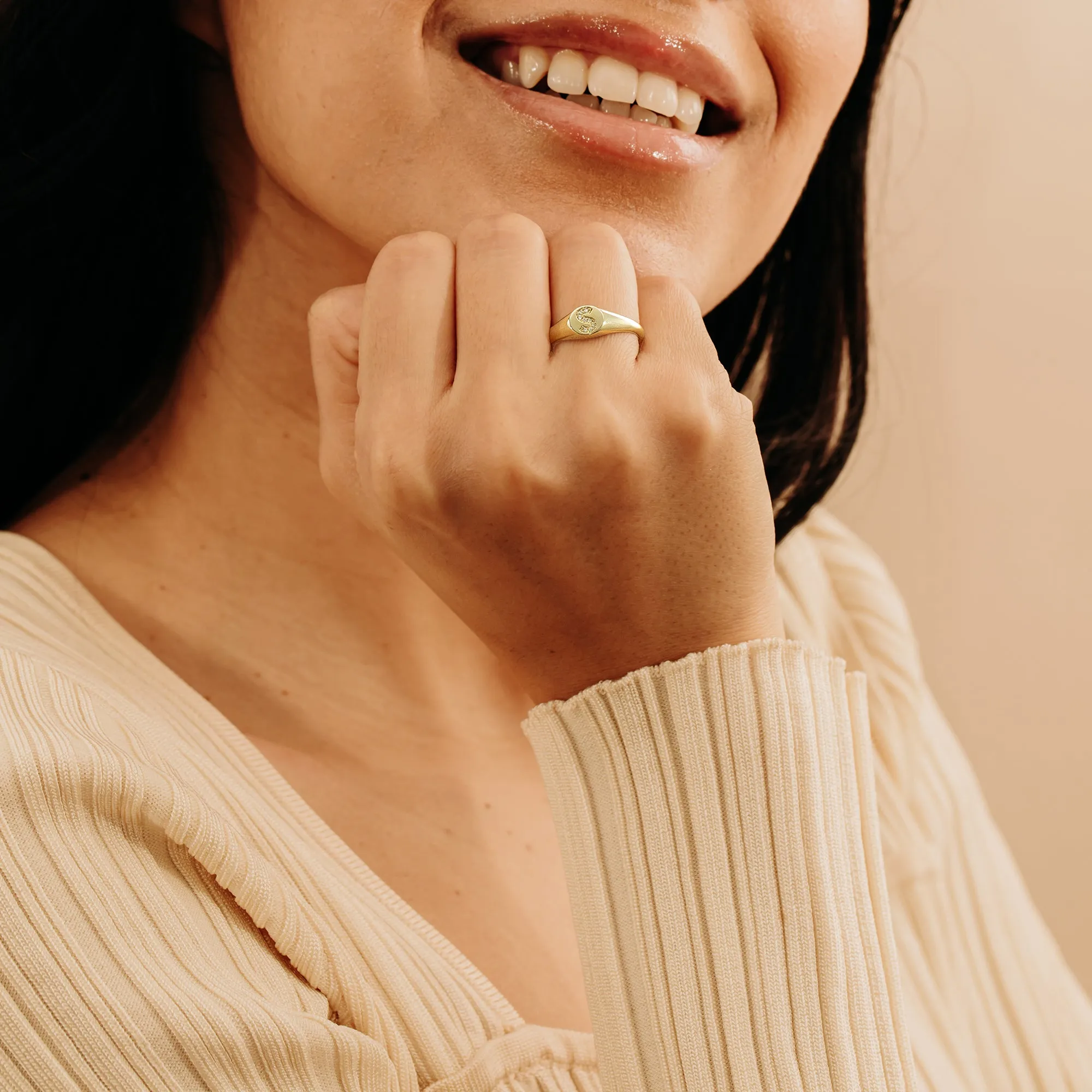 Diamond Initial Signet Ring, Sierra