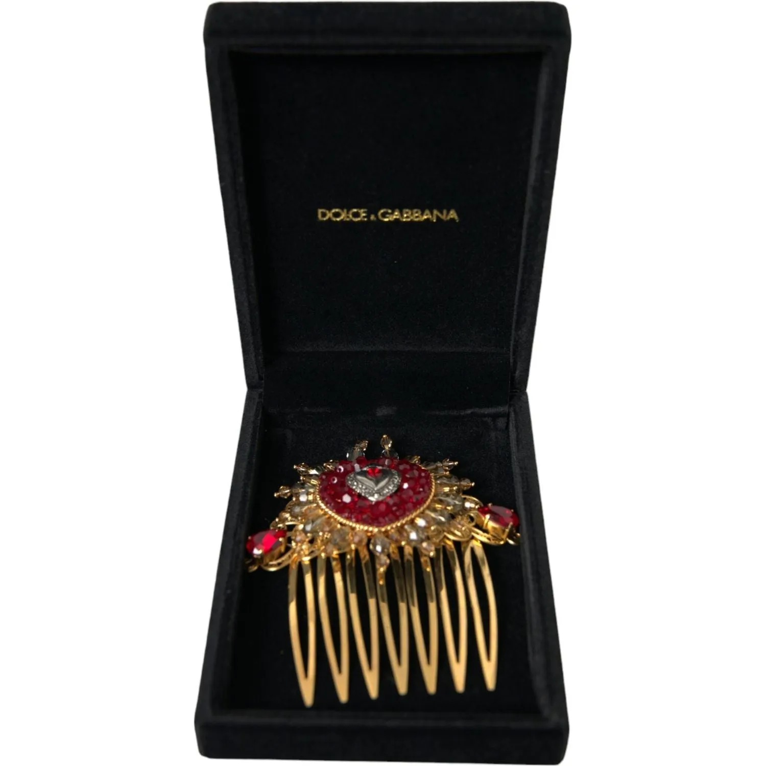 Dolce & Gabbana Gold Brass Crystal Heart Women Hair Comb