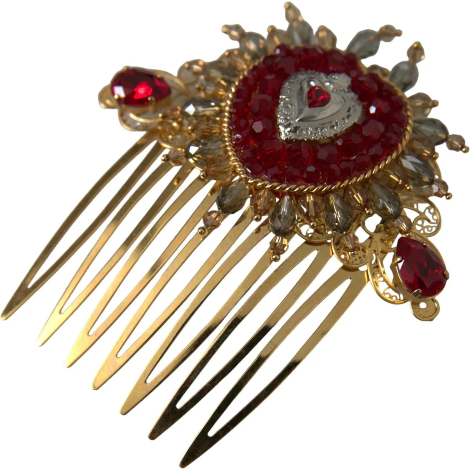 Dolce & Gabbana Gold Brass Crystal Heart Women Hair Comb