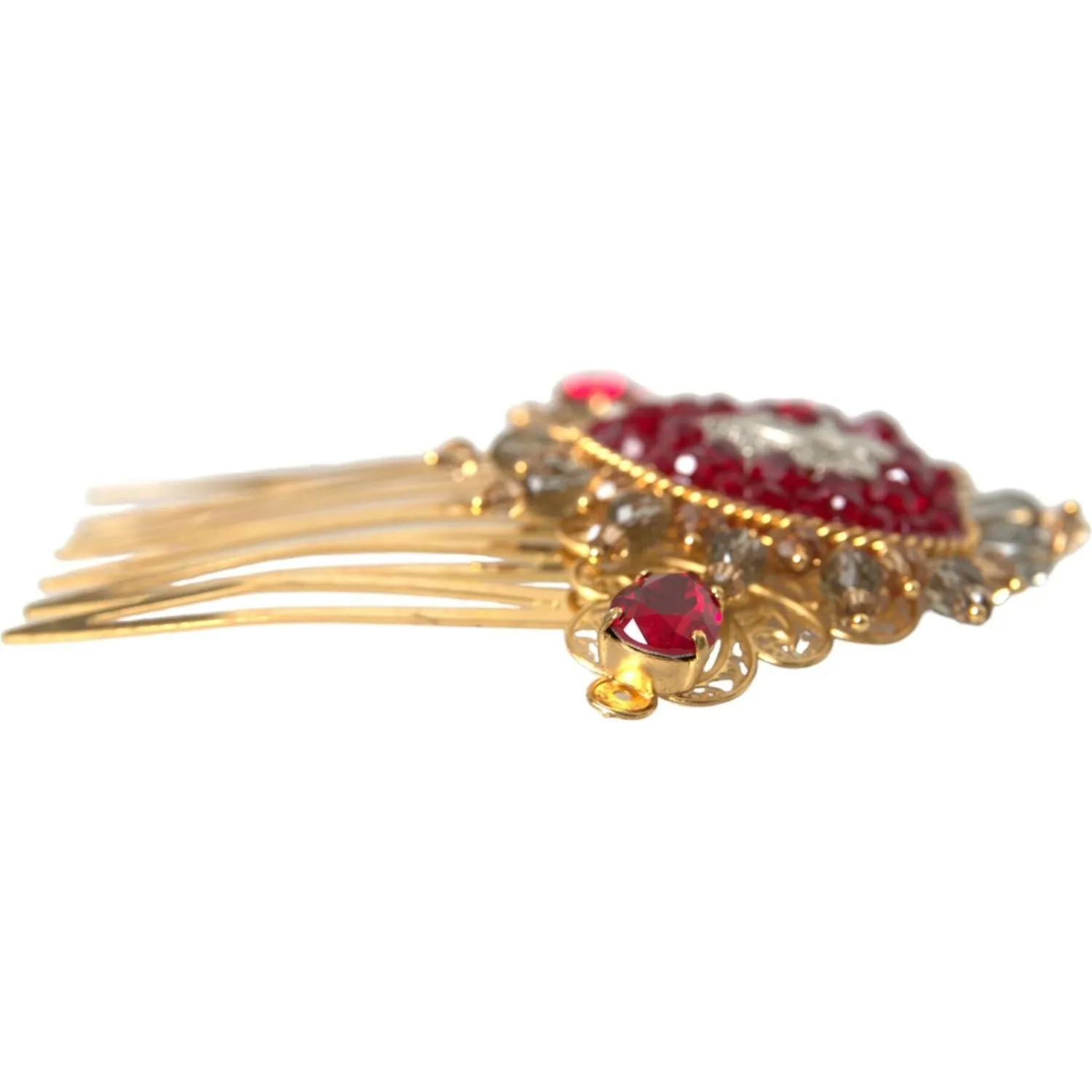 Dolce & Gabbana Gold Brass Crystal Heart Women Hair Comb