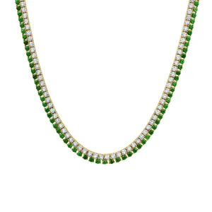 Double Row Clear And Emerald Color Round Cut 18'' Tennis Necklace Sale