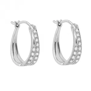 Double Row Pave Diamond 9ct White Gold Hoop Earrings GE1020