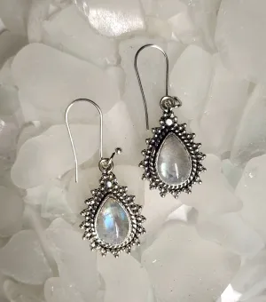 Drop Moonstone Earrings with Detailed Design