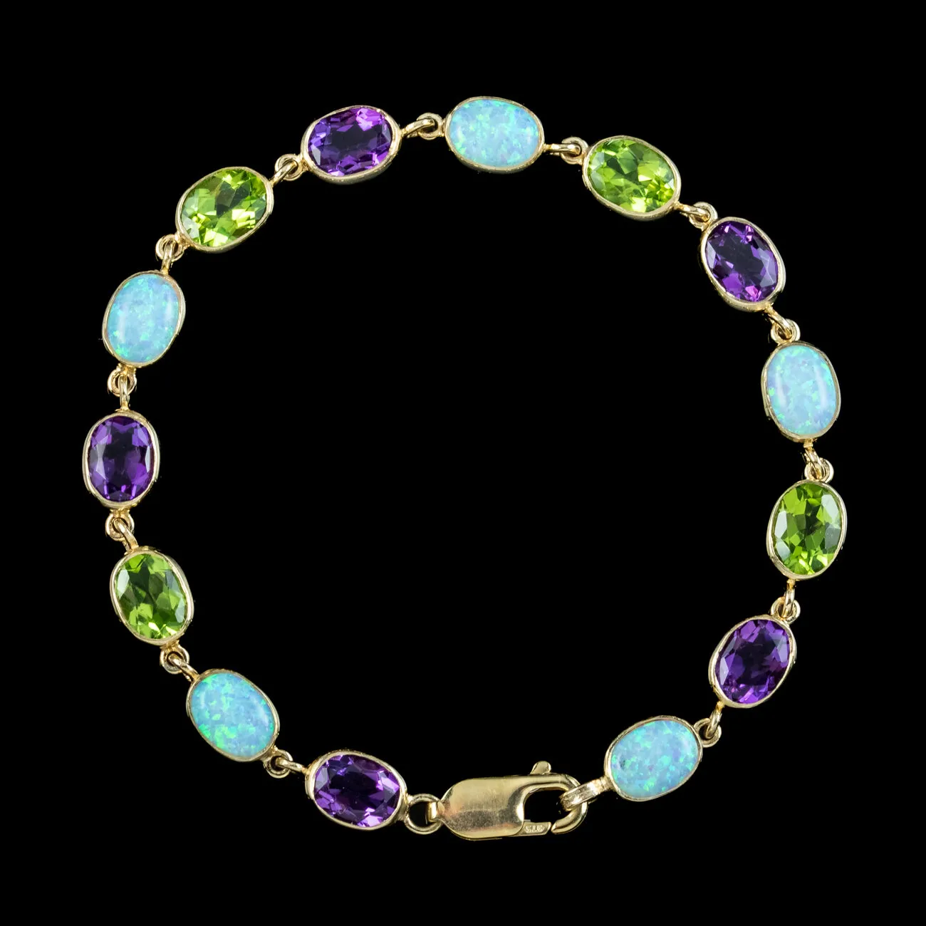 Edwardian Suffragette Style Opal Amethyst Peridot Bracelet 9ct Gold