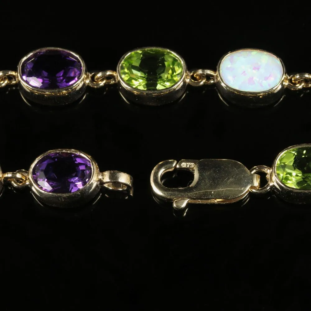 Edwardian Suffragette Style Opal Amethyst Peridot Bracelet 9ct Gold