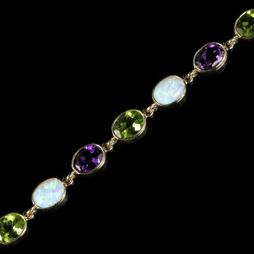 Edwardian Suffragette Style Opal Amethyst Peridot Bracelet 9ct Gold