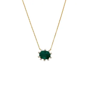 Emerald & Diamond Halo Necklace