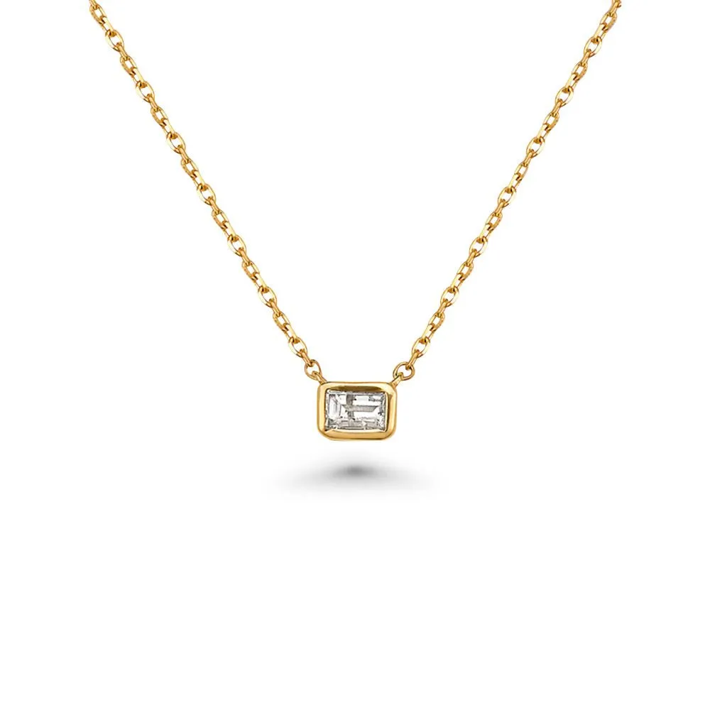 Emerald Cut Diamond Solitaire Necklace (0.20 ct.) 6.50 mm Bezel Set in 14K Gold