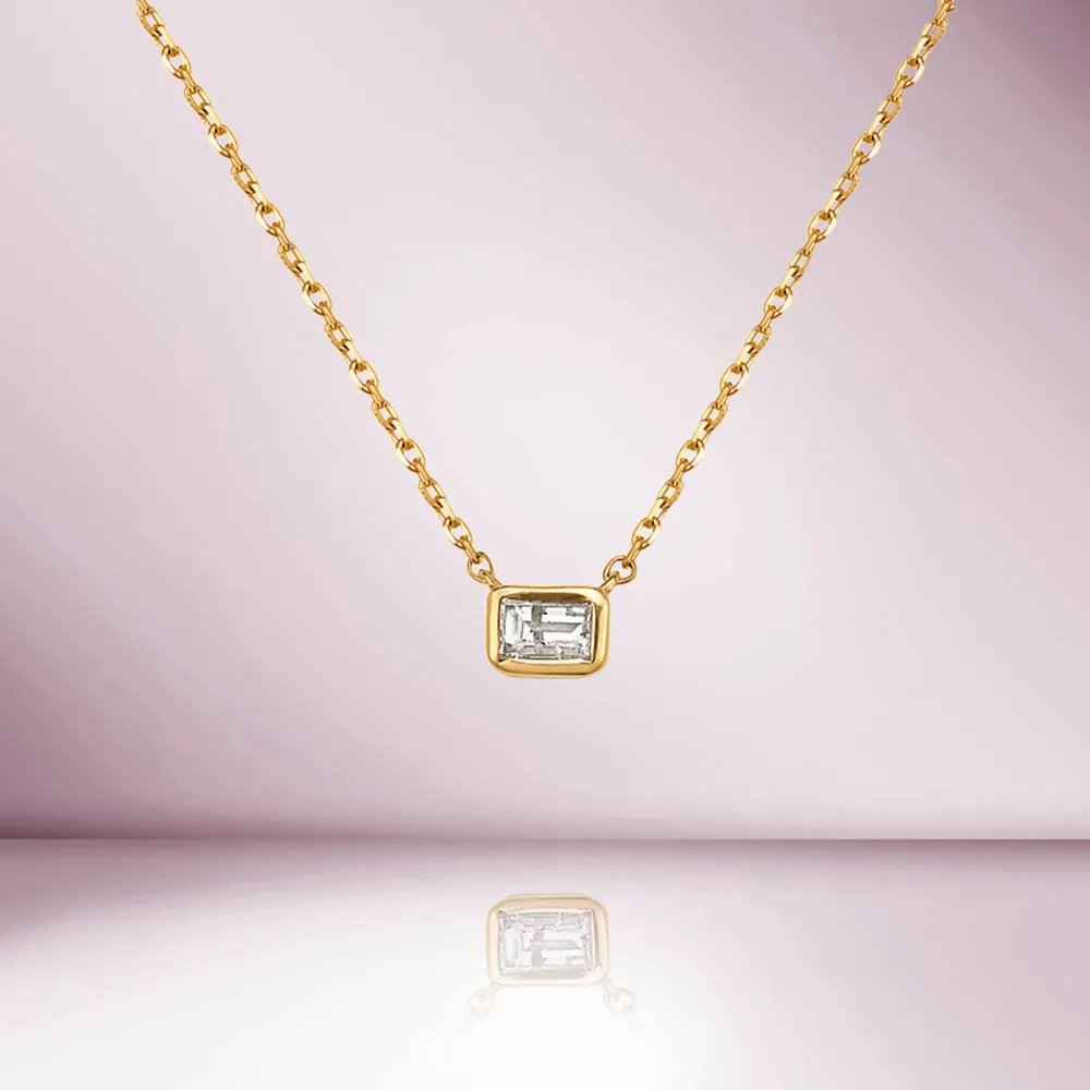 Emerald Cut Diamond Solitaire Necklace (0.20 ct.) 6.50 mm Bezel Set in 14K Gold