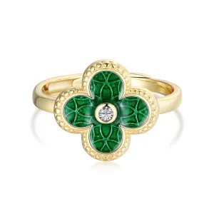 Emerald Green Four Leaf Clover Ring