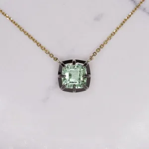 EMERALD SOLITAIRE NECKLACE BLUE GREEN VICTORIAN STYLE COLLET 14k GOLD PENDANT