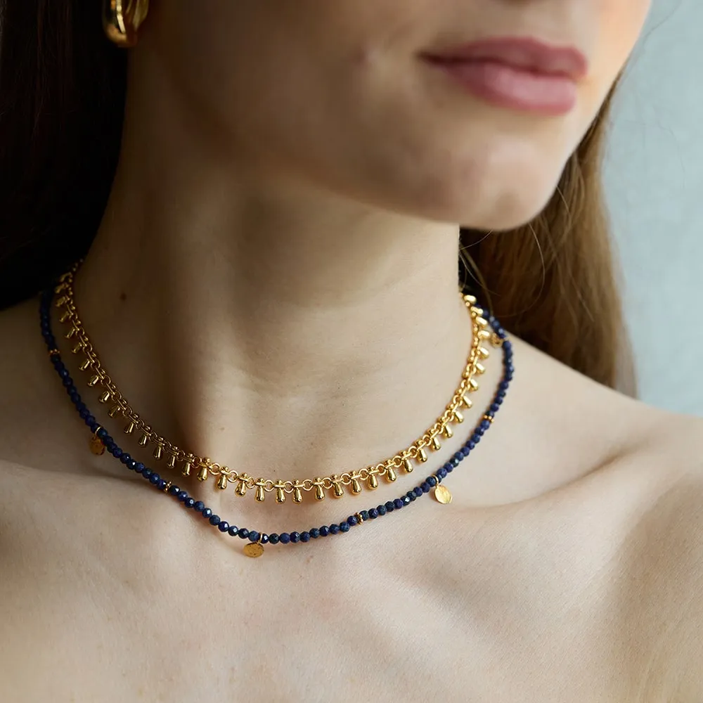 Eva Lapis Lazuli Reversible Necklace with gold discs