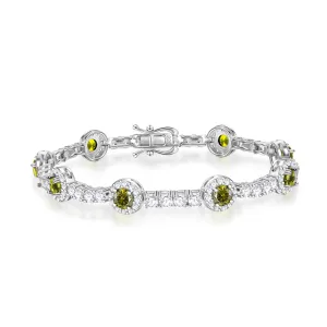 FANCIME "Noble Allure" August Birthstone Peridot Station Tennis Sterling Silver Bracelet