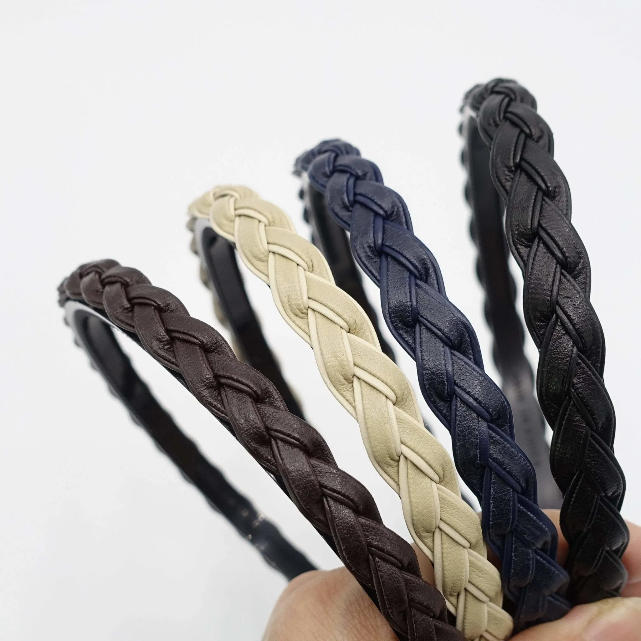 faux leather braided headband thin narrow womens hairband