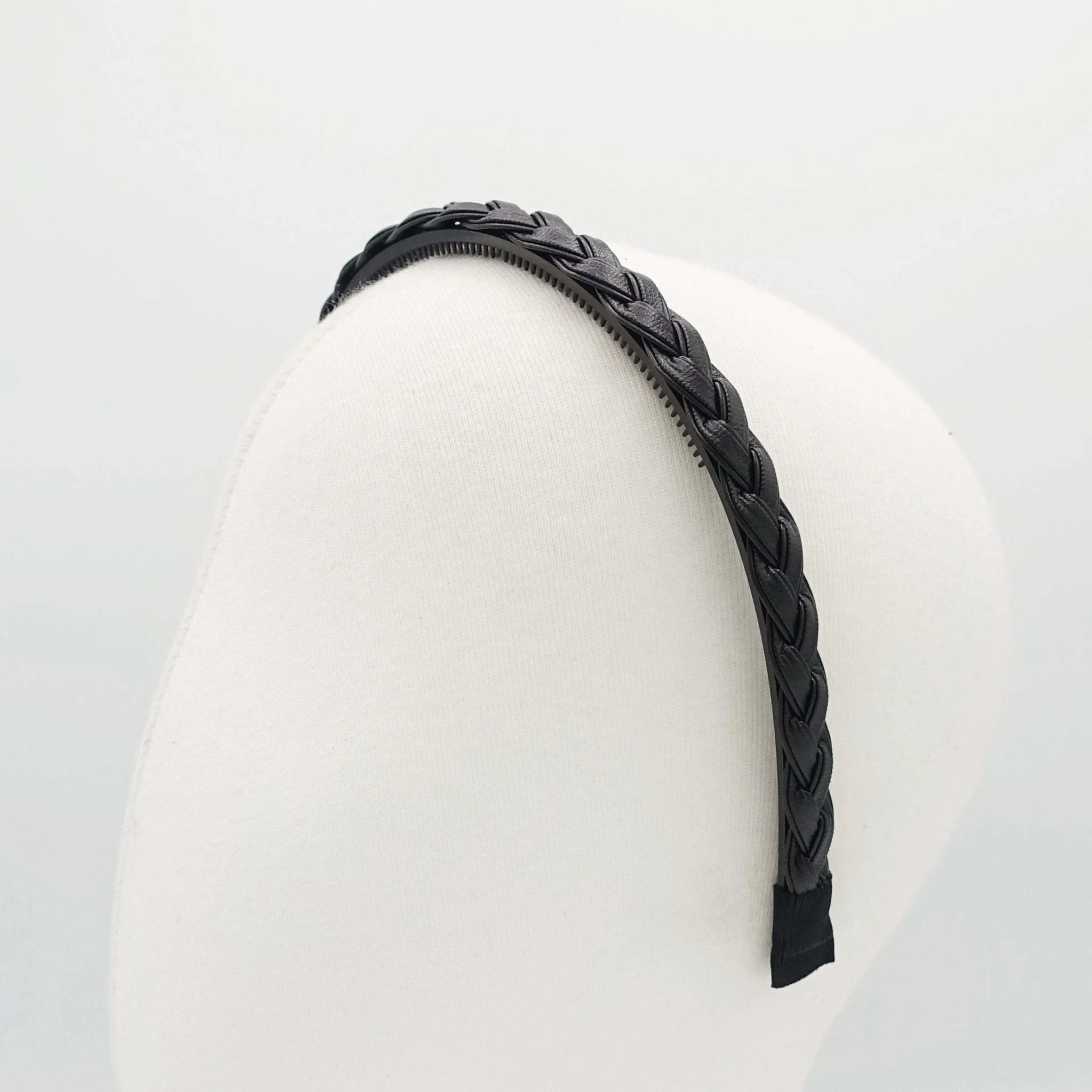 faux leather braided headband thin narrow womens hairband