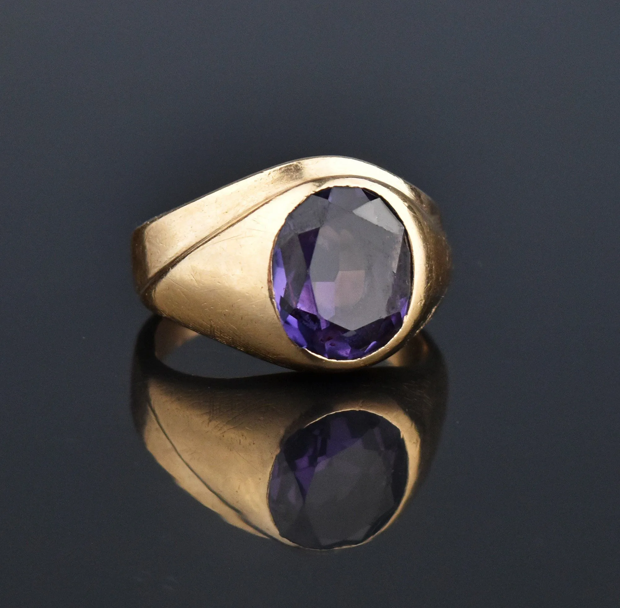 Fine Art Deco Color Change Sapphire Signet Ring, Sz 8.25