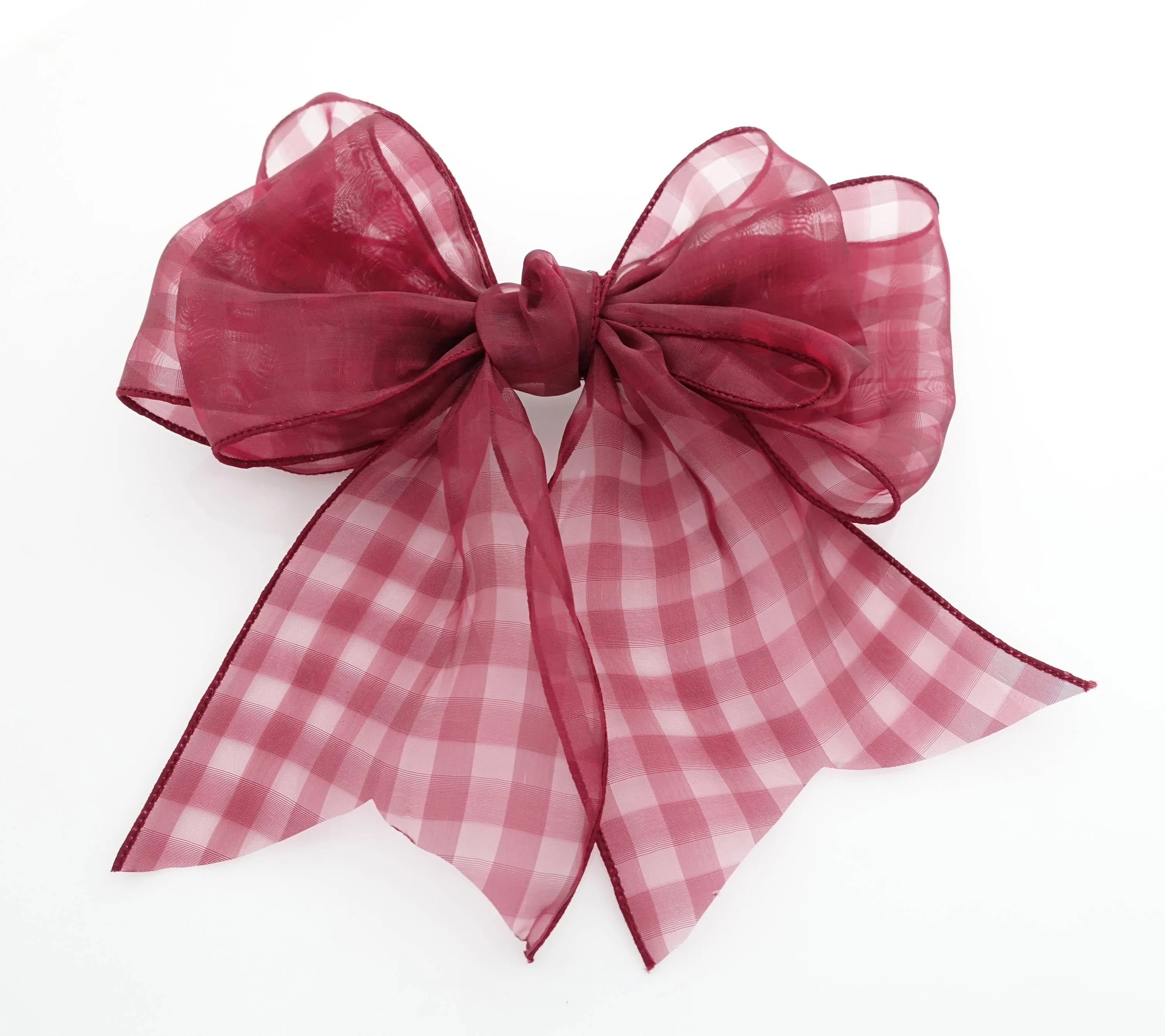 Fine Mesh organdy Solid Check Big Bow French Hair Barrette for Women