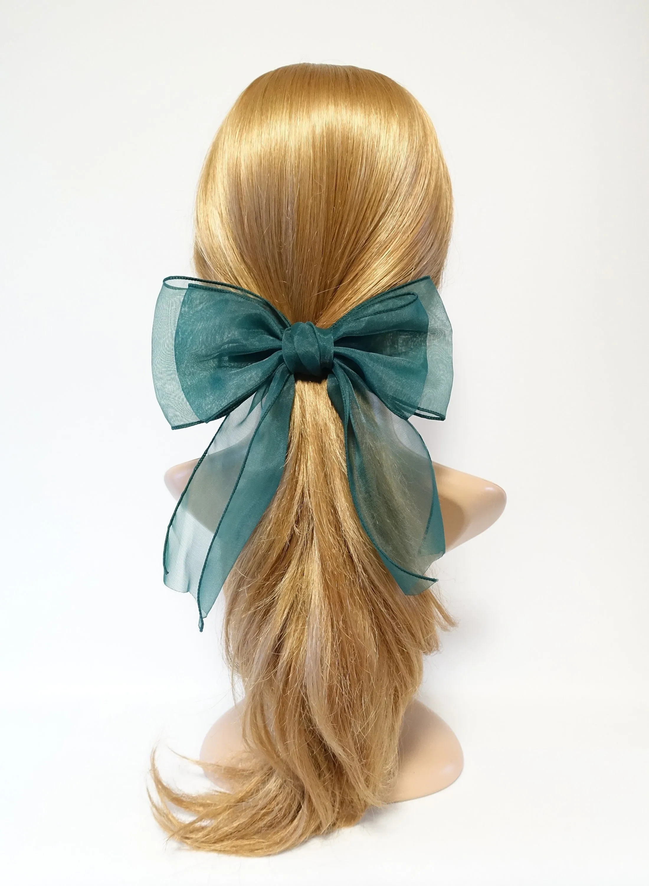 Fine Mesh organdy Solid Check Big Bow French Hair Barrette for Women