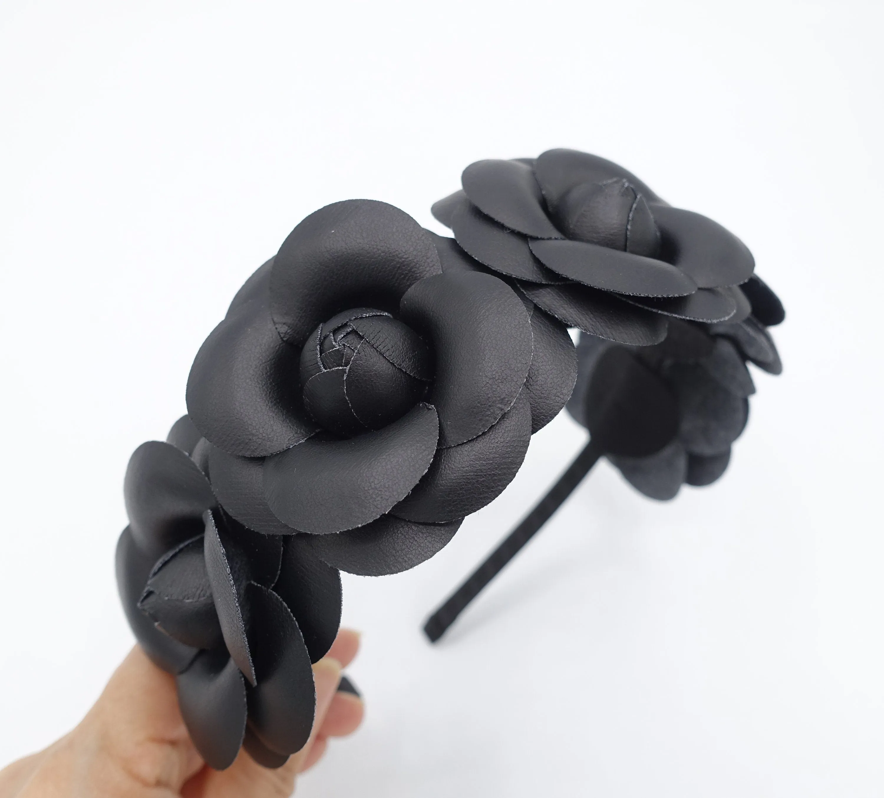 five camellia headband black camellia hairband