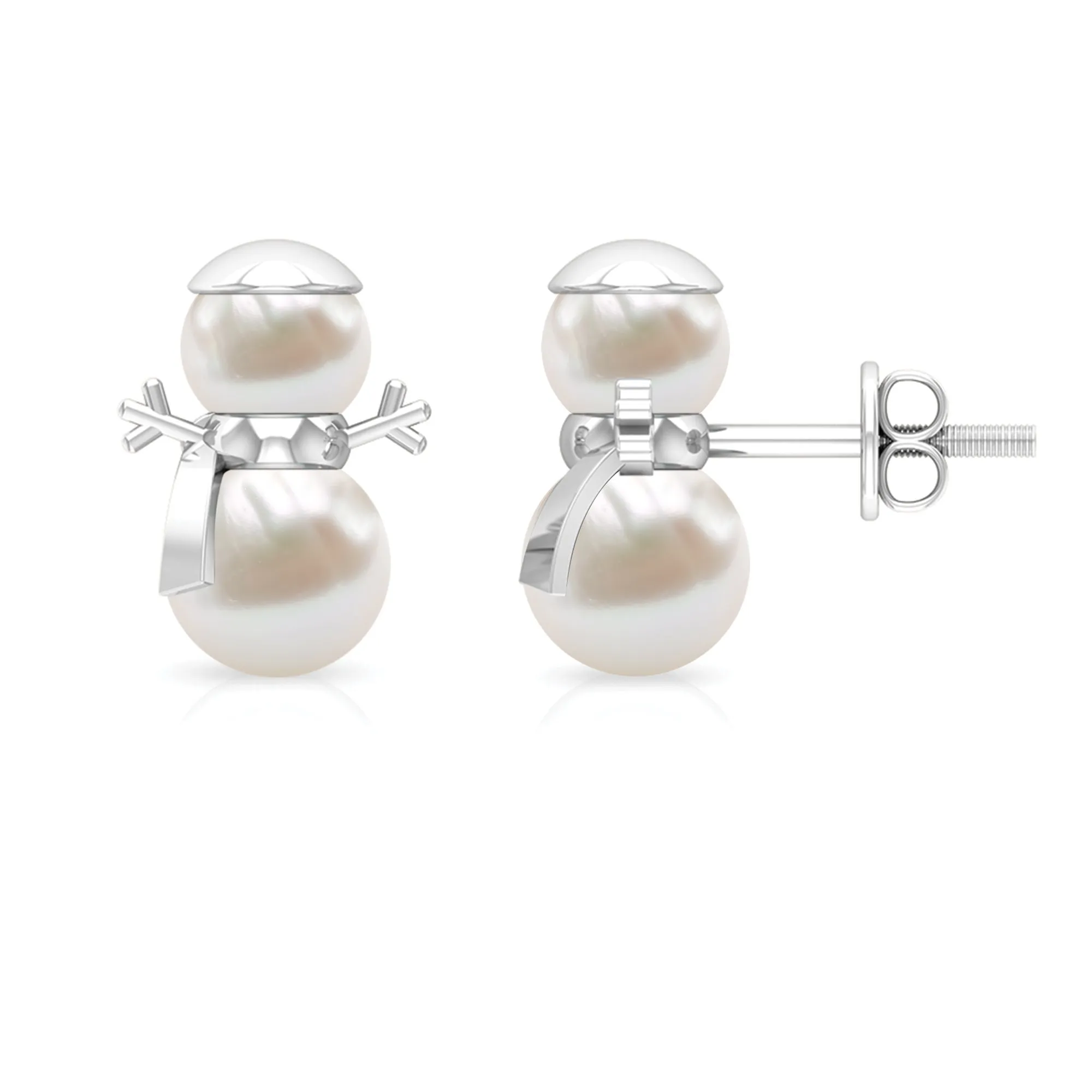 Freshwater Pearl Snowman Stud Earrings