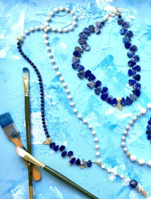 Freshwater Pearls With Lapis Y-Shaped Necklace MN037