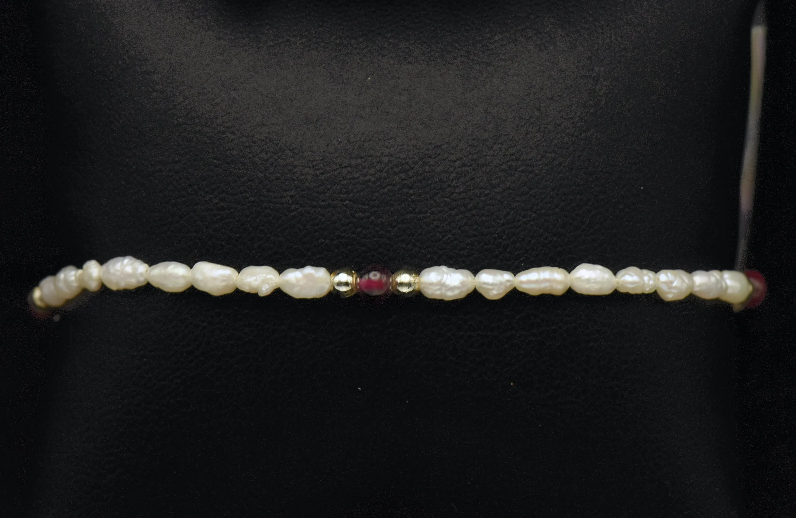 Freshwater Rice Pearl and Garnet Bracelet