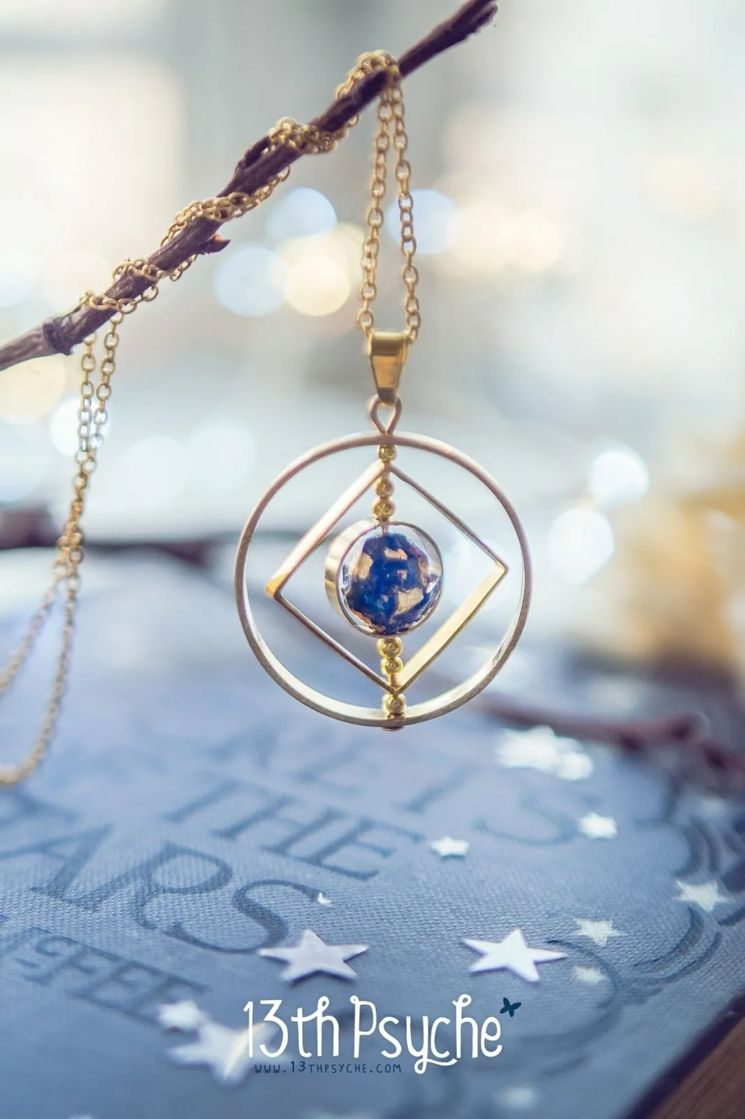 Galaxy inspired earth planet spinner necklace