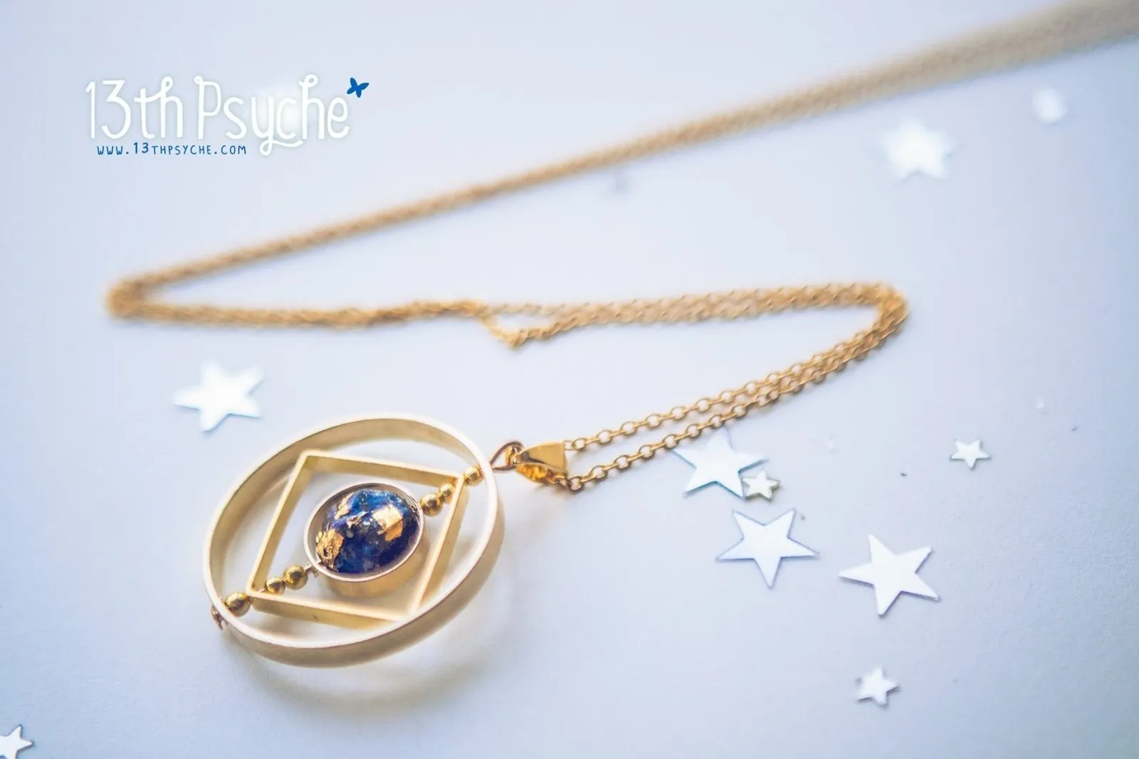 Galaxy inspired earth planet spinner necklace